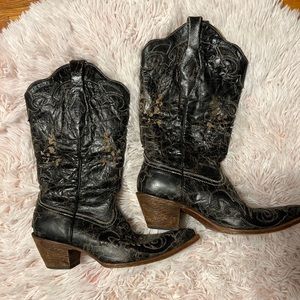 Corral Boots Black Vintage Lizard Overlay - Great Condition!